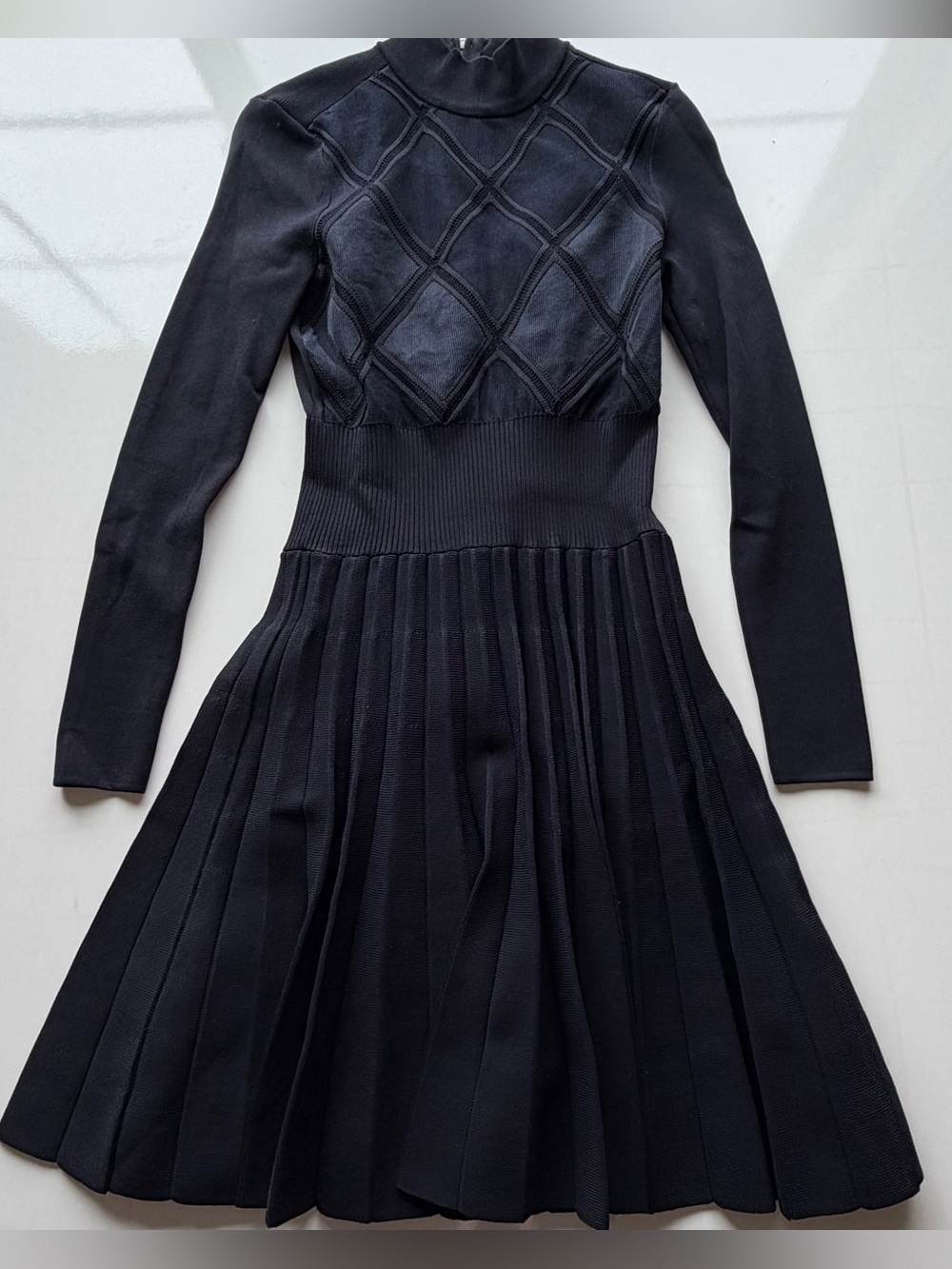 Ted Baker Fyonah Sheer Argyle Skater Dress size 0 small Midnight Navy Stretch